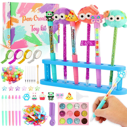 Ulema 65Pcs Cute DIY Pen Making Kit Fun Craft for Tweens, Girls & Kids, Create 12 Plush and Floating Pens, Mess-Free Creative Activity Great Gift for Artistic Kids.