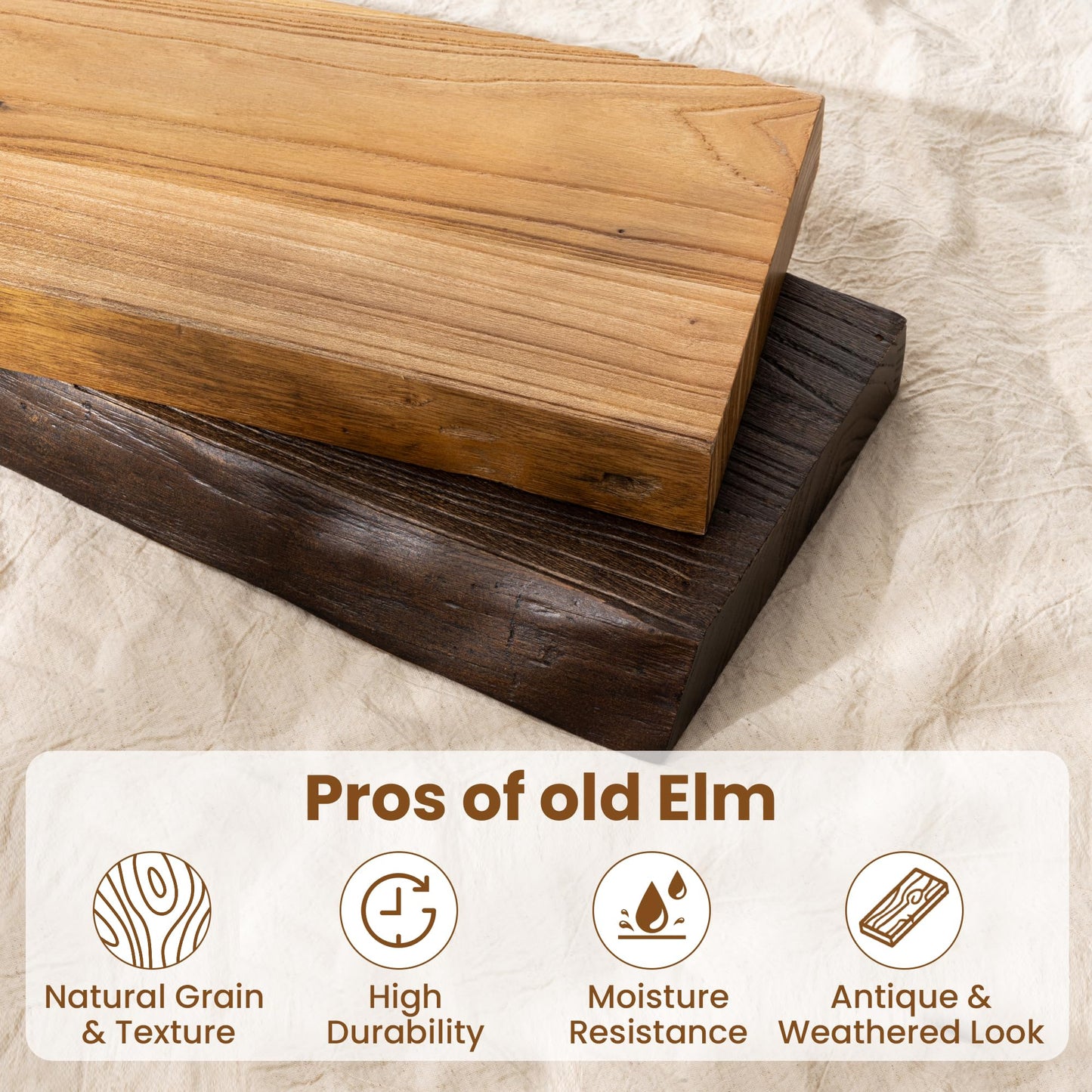 24 Inch Live Edge Floating Shelves for Wall 2 Pack Shelves for Bedroom, Bathroom, Kitchen, Wall Mounted Rustic Solid Elm Wood Floating Shelf with Invisible Bracket for Books, Decor, Storage, Natural