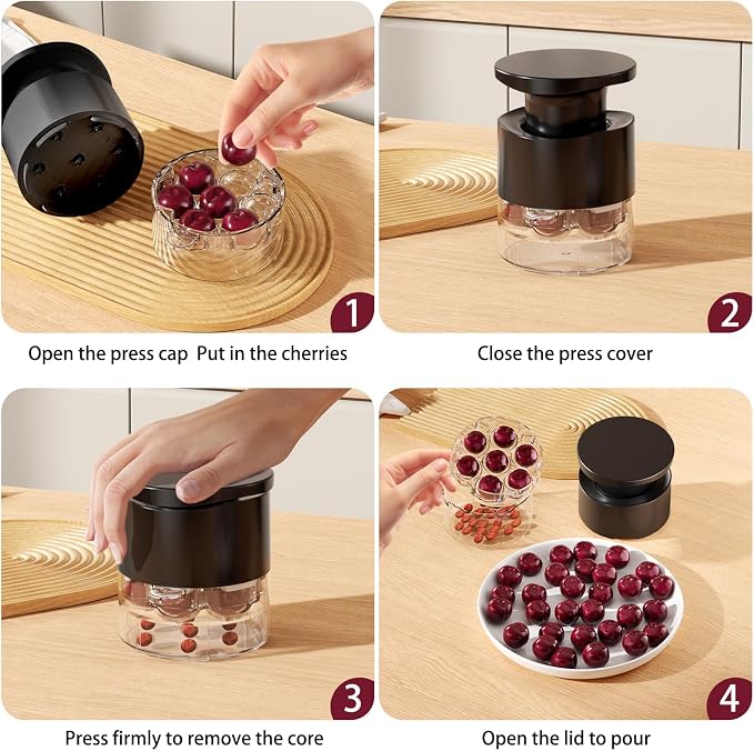 Cherry Pitter - 7-In-1 Cherry Seed Remover Cherry Pitter Tool Push Type Cherry Corer Multiple, Kitchen Cherry Jam (Black)
