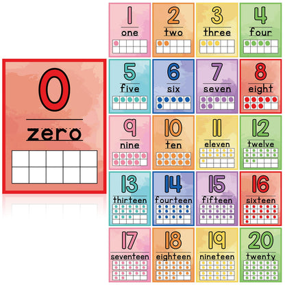 Colarr 21 Pcs Number Posters for Classroom Wall Decor 11 x 8.5 Inch Educational Number Poster Learning Chart for Kindergarten Preschool Teacher Classroom Must Have Essentials(Digital)