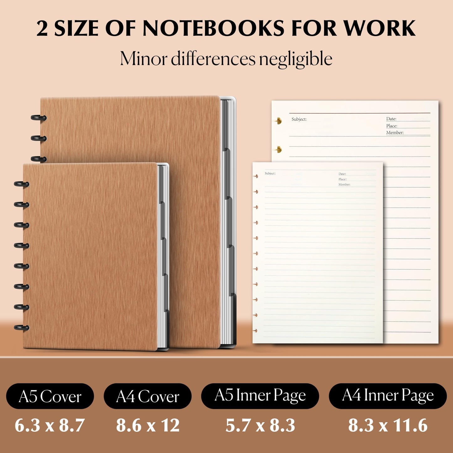 Yoment Discbound Notebook Customizable Spiral Journal Refillable 5 Subject Notebook with Removable Pages 120 Wide Ruled Disc Planner with 6 Binder Dividers & 16 Tabs for Work Meeting School