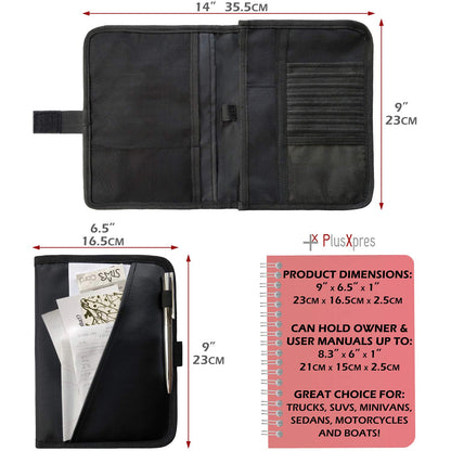 Glove Box Compartment Organizer - Car Document Holder - Owner Manual Case Pouch - Vehicle Storage Wallet for Registration & Insurance Card - Premium Auto Paperwork Holder - Log Book included - Black