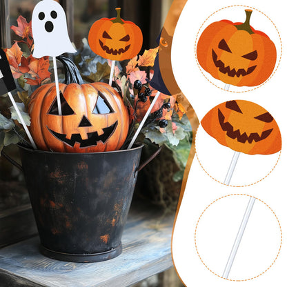 6 Pcs Metal Halloween Planter Stakes 13 Inch Halloween Props Potted Plant Decor Witch Pumpkin Black Cat Tombstone Boo Ghost Bat Garden Metal Stake Table Centerpieces Outdoor Yard Lawn Decorations