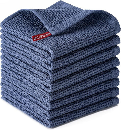 BOOMIBOO 8-Pack Kitchen Dish Cloths, 100% Cotton Waffle Weave, Ultra Soft