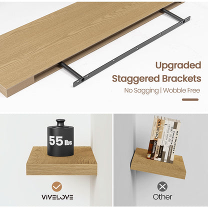 Vivelove 40 Inch Floating Shelves for Wall, 39.4x9 Display Shelves for Bathroom Living Room Kitchen Bedroom Office Farmhouse Home Decor - Set of 2, Oak