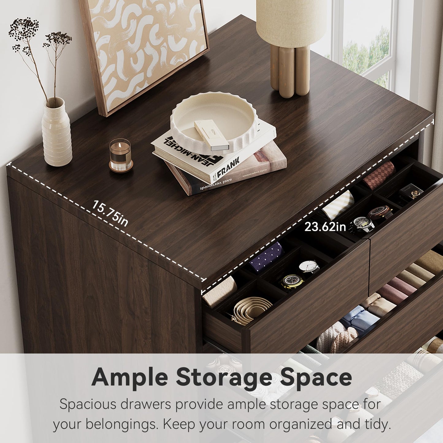 Brown Tall 7 Drawer Dresser for Bedroom, Modern Wood Closet Dressers & Chests of Drawers with Jewelry Storage, 23.6" L*15.8" W*47.5" H in Large Vertical Dresser for Bedroom, Living Room, Nursery