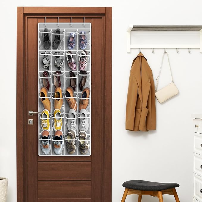 Simple Houseware 24 Pockets Large Clear Pockets Over The Door Hanging Shoe
