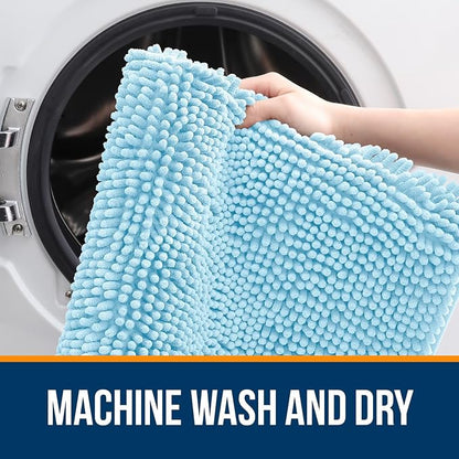 OLANLY Small Bathroom Rugs 24x16, Extra Soft Absorbent Chenille Bath Rugs, Rubber Backing Quick Dry, Machine Washable Bath Mats for Bathroom Floor, Tub and Shower, Home Decor Accessories, Sky Blue