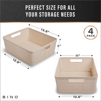 BINO - Woven Plastic Basket, Medium (Natural), 4-Pack, The Jute Collection, Home Organization, Space-Saving Storage, Stylish Design, Jute Basket