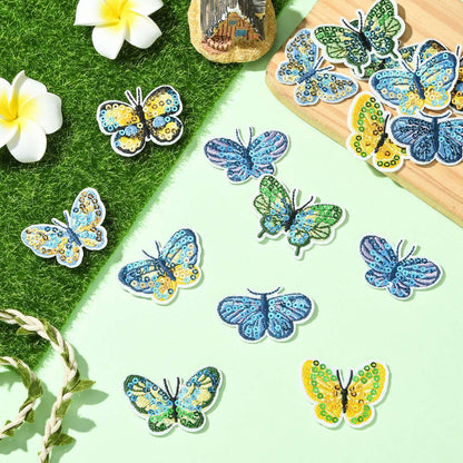 Gythara 16 Pcs 8 Styles Spring Butterfly Theme Polyester Patches Sequin Insect Animal Iron on Embroidery Appliques for Clothes Bag Backpack Sewing Craft Costume Accessories