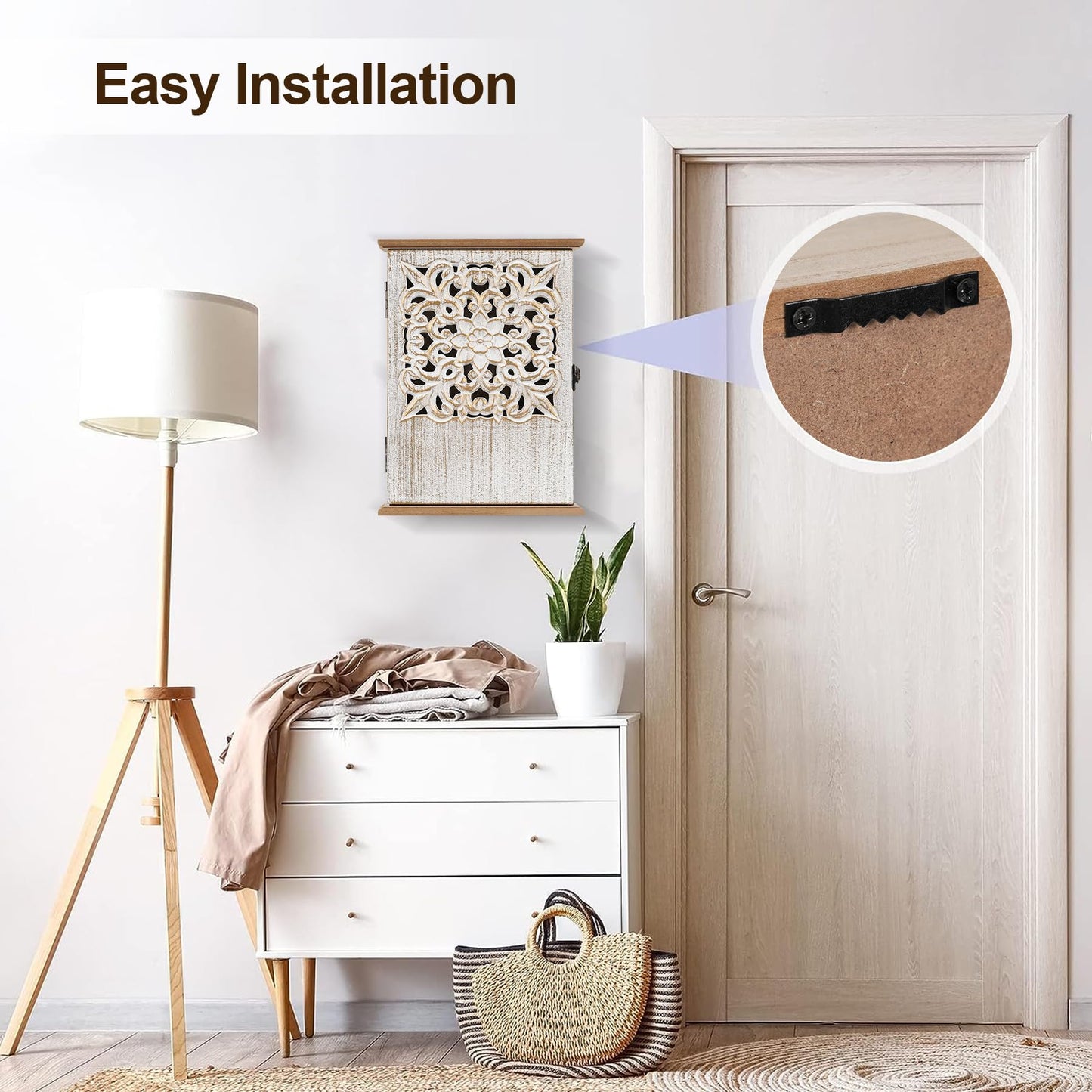 AHUONEL Key Holder for Wall Decorative Key Box Key Cabinet, Wooden Key Hooks Wall Mounted Key Hangers Rustic Key Rack with 6 Key Hooks for Home Office Entryway, Christmas Housewarming Gift
