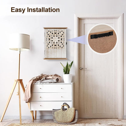 AHUONEL Key Holder for Wall Decorative Key Box Key Cabinet, Wooden Key Hooks Wall Mounted Key Hangers Rustic Key Rack with 6 Key Hooks for Home Office Entryway, Christmas Housewarming Gift