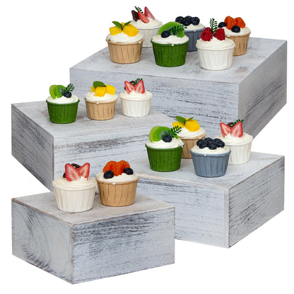 WEASATRY 4 Pieces Wooden Cake Stands,Antique White Cupcake Stands for Display,12 inches Square Wooden crates,Wood Display risers for Wedding,Birthday Party,Christmas,etc. (Antique White)
