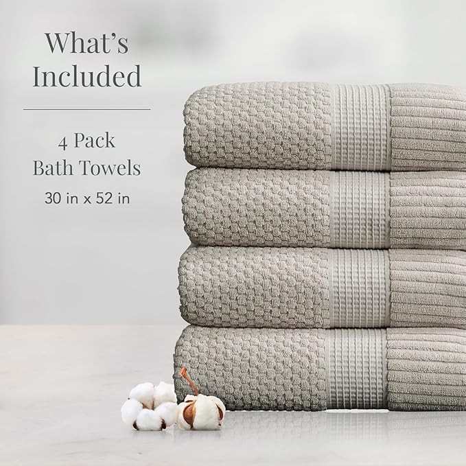 NY Loft 100% Cotton Bath Towel Set of 4 | Grey Towels | Oeko-TEX® Standard 100