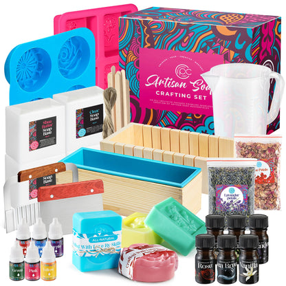 Soap Making Kit with Melt & Pour Base, Cutting Box, Molds, Fragrances - for Adults & Kids by Prime Creations.