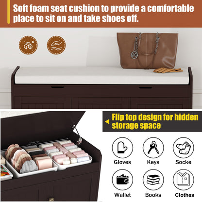 HOMEFORT 41.3" Shoe Bench with Lift Top Storage, Entryway Bench with Cushioned Seat, Wooden End of Bed Bench, Shoe Cabinet Bench with Hidden Storage Space, for Bedroom, Hallway,Espresso