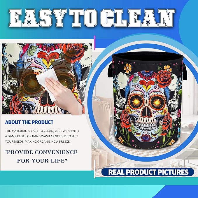 Sugar Skull Laundry Basket Skeleton Print Oxford Cloth Laundry Hamper