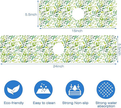 Tropical Eucalyptus Leaves Kitchen Sink Splash Guard Mat Absorbent Fast Drying