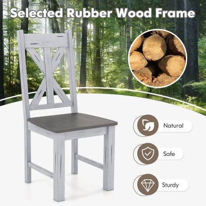 Giantex Retro Wooden Dining Chairs Set of 2, Farmhouse Kitchen Chairs w/Rubber Wood Frame, Elegant Hollowed Backrest, Armless Dining Room Chairs, Rustic Side Chairs for Restaurant, Living Room, Grey
