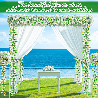 4 Pack Artificial Daisy Flowers Vine, 27.2 Ft Silky Artificial Garland with White Daisy and Vine Floral Garlands Decoration for Room Wall, Flower Themed Party, Wedding Supplies