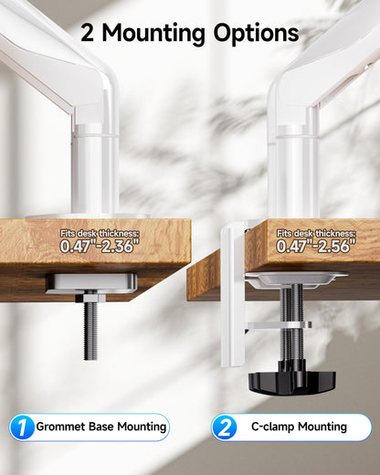 BIZUM Dual Monitor Stand for 17″-42", Heavy Duty Ultrawide Monitor Arm Dual-Monitor Mount VESA Mount with Clamp/Grommet Base, Holds 33.1lbs per Arm, White