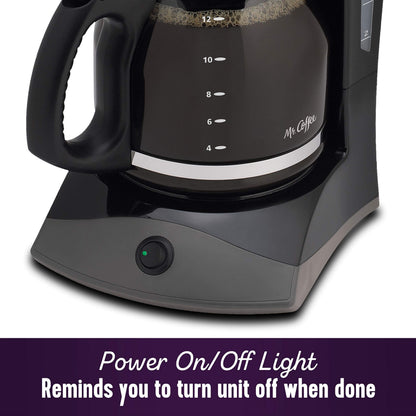 Mr. Coffee Black Coffee Maker, 12 Cups, with Auto Pause and Glass Carafe, Perfect for Home and Office Use