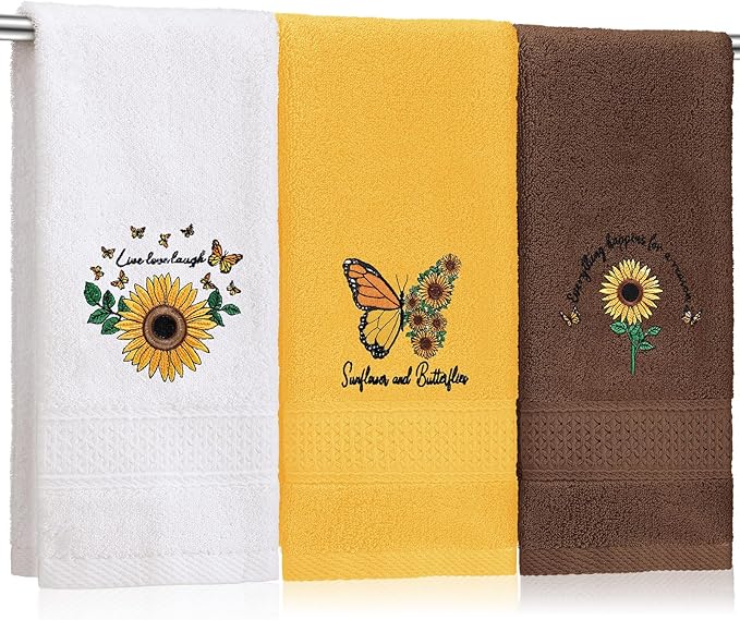 3 Pcs Sunflower Butterfly Hand Towels