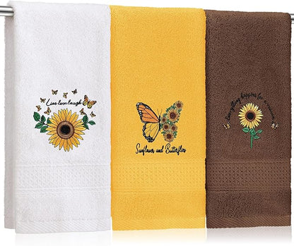 3 Pcs Sunflower Butterfly Hand Towels