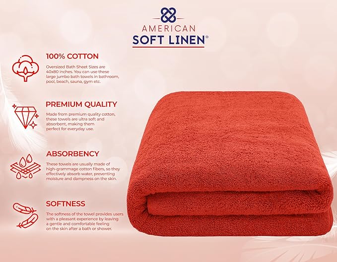 American Soft Linen 100% Cotton 600 GSM Turkish 40x80 Oversized Bath Towel Sheet