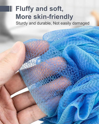 MTDLYICE Loofah Sponge, XXL Large Loofah 100g 4 Pack, Bath Sponge Soft Mesh Shower Loofah for Men, Body Scrub, Shower Pouf Bath Accessories, for Body Wash, Soap (Blue)