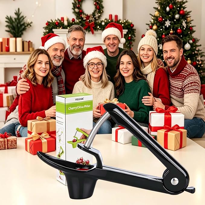Cherry Pitter, Heavy-Duty Stainless Steel Olive and Cherry Pitters Corer Tool with Space-Saving Lock Design, Multi-Function Cherries Stoner Seed Remover Tool for Making Cherry Jam (Black)
