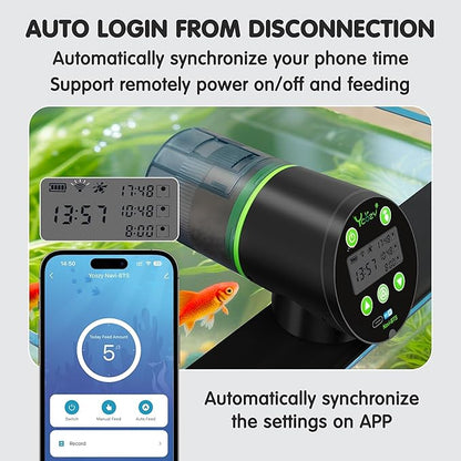 Ycozy WiFi Automatic Fish Feeder for Aquarium with Remote APP Control, Plug Powered, with Plug & USB-C Cable Vacation Auto Fish Food Dispenser for Small Tank/Betta/Turtle