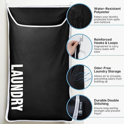 Hanging Laundry Hamper Bag XL 40x22", Space Saving over the Door Storage Bags