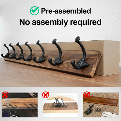 WEBI Rustic Coat Rack Wall Mount,30" Long 7 Cast Iron Coat Hooks Wall Mounted,Heavy Duty Farmhouse Wood Coat Hanger Wall Antique Vintage Hooks for Hanging Jacket,Clothes,Backpack,Brown