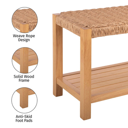 Alaterre Furniture Newport 40 Inch Solid Wood Entryway Bench - Modern Farmhouse Indoor Decorative Bench with Handcrafted Woven Rope Seat - Furniture for Entryway, Dining Room, or Kitchen (Light)