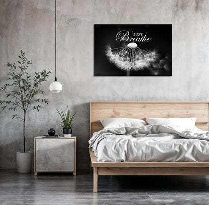 SKASNFAI Zen Wall Art Just Breathe Canvas Picture Positive Inspirational Dandelion Framed Artwork Poster Mental Health Office Pictures Wall Decor for Bathroom (12L x 16W)