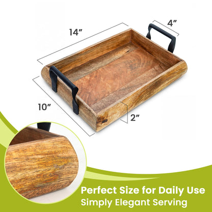 Acacia Serving Tray – Durable Large Wooden Serving Tray w/Handle – Non-Slip Kitchen Accessories for Daily Use – Easy Use Wooden Trays For Food