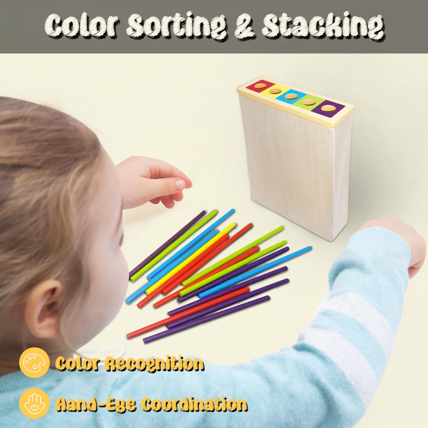 twivah 4-in-1 Board Game for Kids, Wooden Sorting & Stacking|Pick-up Sticks|Counting|Ball Drop Tower, Family Games for Kid and Adult, Montessori STEM Learning Toy for 3 4 5 6 7 8 Year Old Boy Girl
