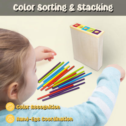 twivah 4-in-1 Board Game for Kids, Wooden Sorting & Stacking|Pick-up Sticks|Counting|Ball Drop Tower, Family Games for Kid and Adult, Montessori STEM Learning Toy for 3 4 5 6 7 8 Year Old Boy Girl