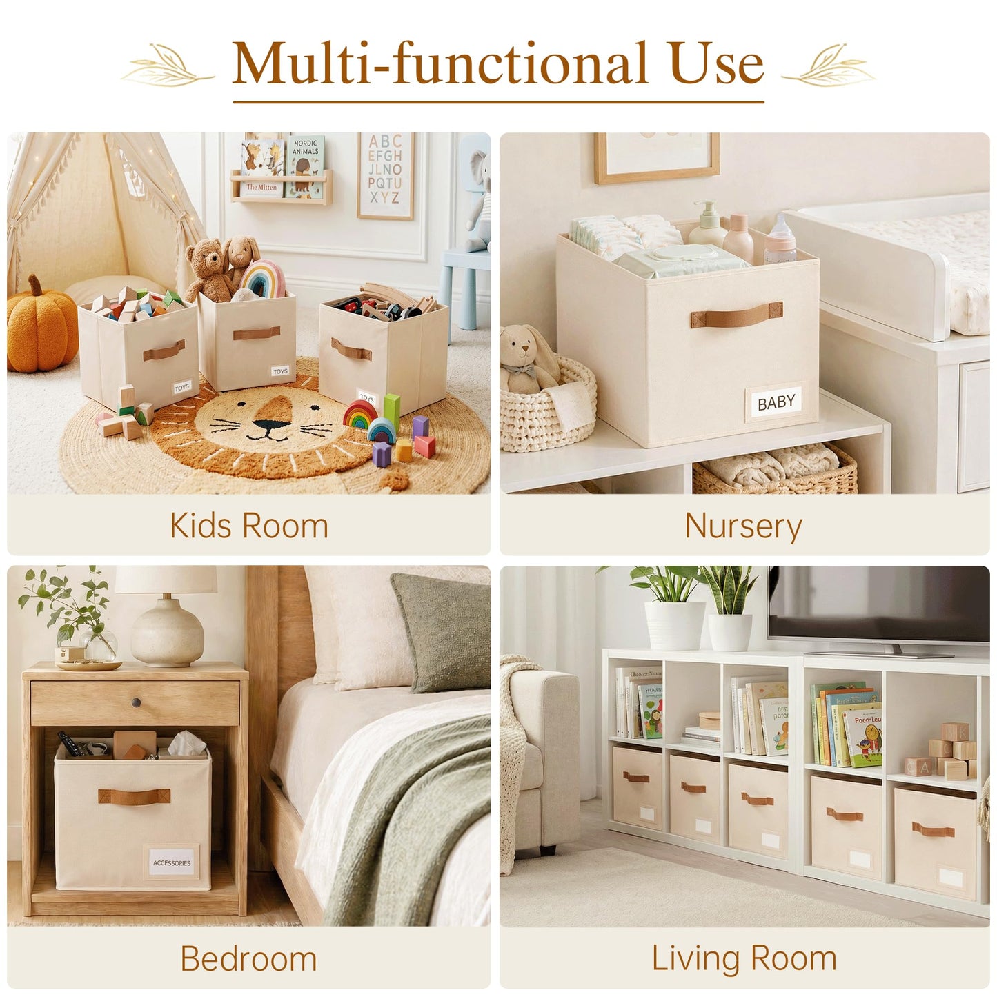 Stowsia Storage Cubes 8 Pack, 11 Inch Fabric Storage Cubes Organizer Bins with Labels, Odor-Free & Sturdy PP Structure, Cubby Baskets for Closet, Shelves, Toys & Nursery (Beige)