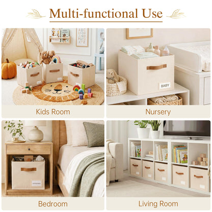 Stowsia Storage Cubes 8 Pack, 11 Inch Fabric Storage Cubes Organizer Bins with Labels, Odor-Free & Sturdy PP Structure, Cubby Baskets for Closet, Shelves, Toys & Nursery (Beige)