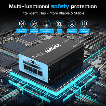 48V 2500W Pure Sine Wave Inverter 48V DC to 110V AC, 5000W Peak Power, 4 AC Outlets, USB & Type-C Port, Adjustable Input for Lithium Battery, Solar/Off-Grid Backup with LCD Remote