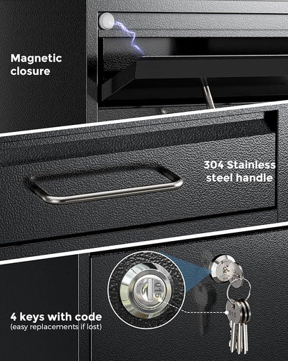 LAND·VOI Mailbox for Outside Wall Mount, Heavy Duty Rustproof, Anti-Theft Locking Mailbox with 4 Keys, Weatherproof for Residential & Apartment, 12.2"×9.5"×4.7", Black, Small