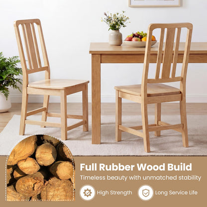 Giantex Wood Dining Chairs Set of 2, Rubber Wood Kitchen Chairs with Hollowed Backrest, Natural Dining Room Chair, Wooden Side Chairs for Living Room Restaurant