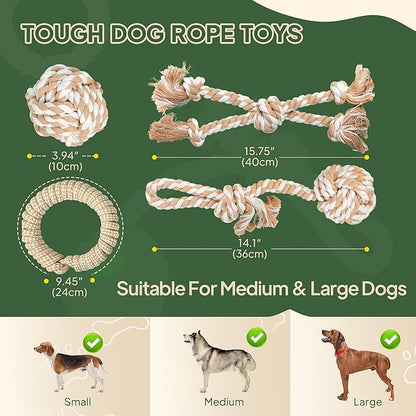 TwoEar Dog Rope Toy 4 Pack - Dog Rope Toys for Large Dogs - Indestructible Natural Cotton Chew Toys for Aggressive Chewers - Tough Tug of War Dog Toys for Boredom, Teeth Clean