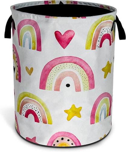 Colorful Rainbow Stars Laundry Basket Foldable Oxford Cloth Funny Tote Bag