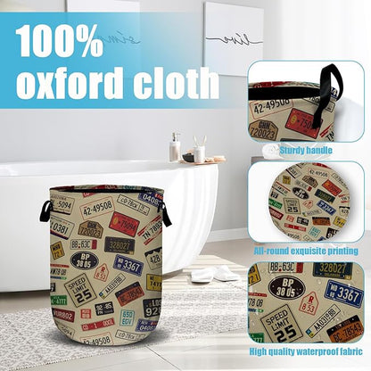 Colourful Car Number Plates Laundry Basket, Laundry Hamper Collapsible Oxford