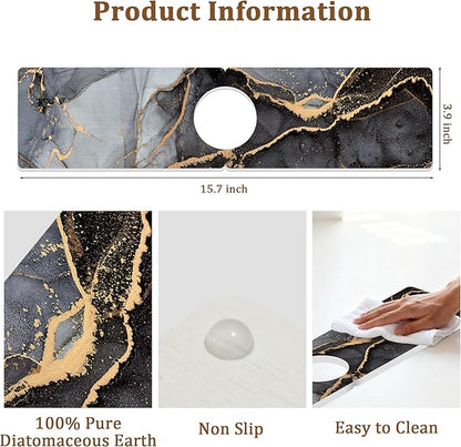 Stone Faucet Mat for Kitchen Sink, 15.7" Fast Drying Around Faucet Diatomite