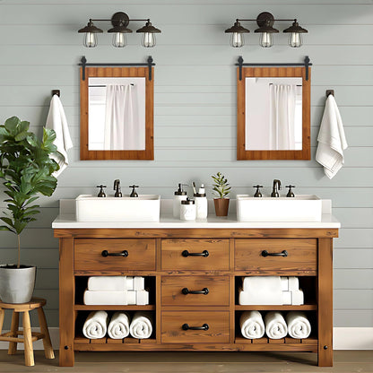 Besdomus Rustic Bathroom Farmhouse Mirror: 22"x30" Brown Western Barn Door Solid Cedar Wood Frame Vanity Mirror - Wall Mounted for Bathroom/Hallway/Living Room - Rustic Decor for Fashion-Conscious