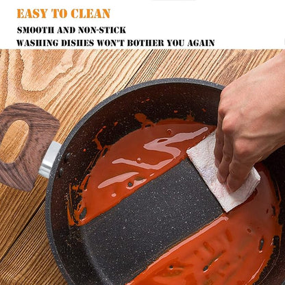Kitchen Academy 12Pcs Nonstick Induction Pots and Pans Set, Hammered | Premium black healthy cookware for everyday cooking. Even heating, easy to clean. Stay-cool handles. 100% PFOA & PFAS free.